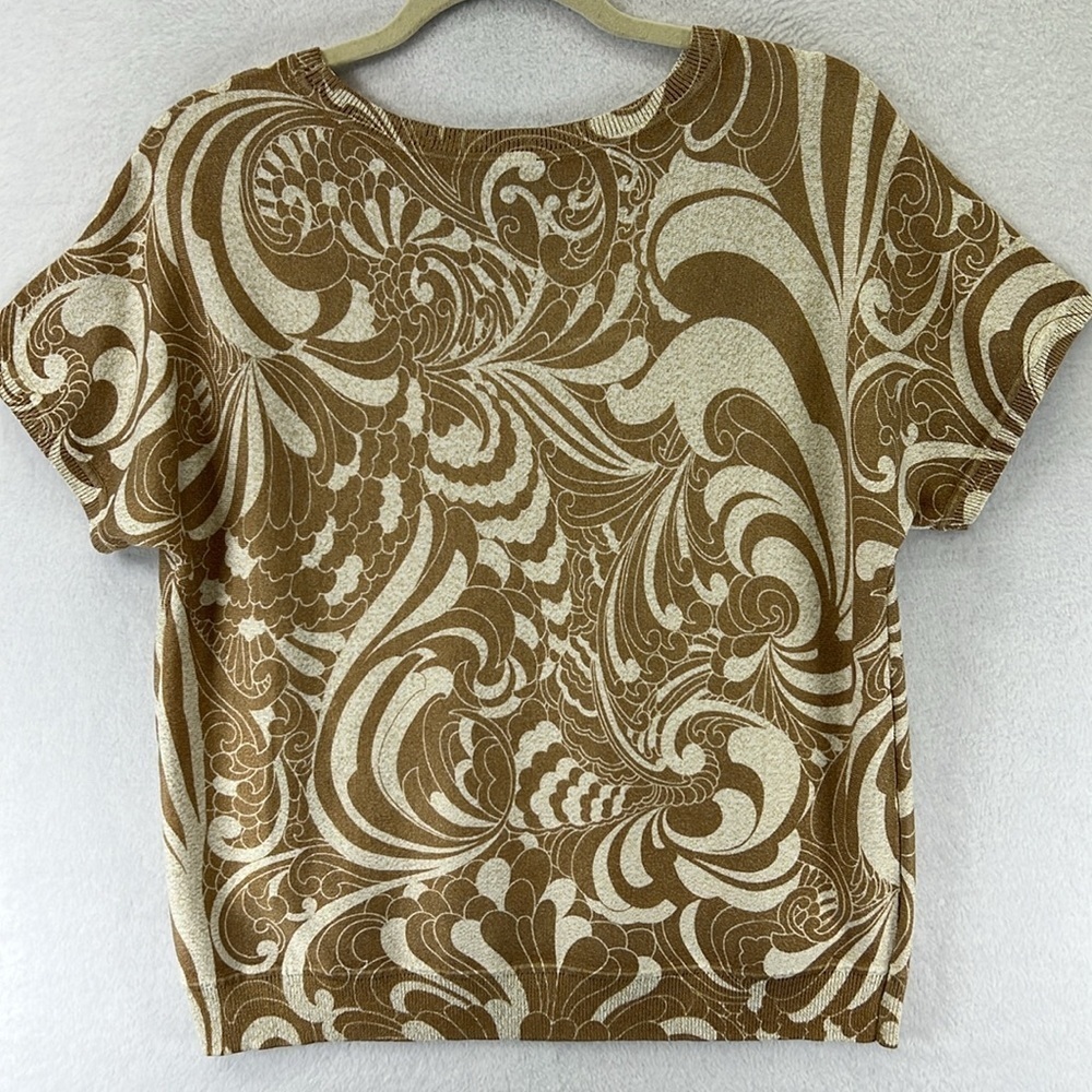 Talbots Crewneck Sweater Size Medium Cream & Tan with Twirling Florals Like New